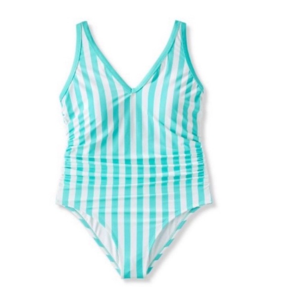 NEW Kona Sol Turquoise and White Vertical Stripes One Piece swimsuit 14W - Picture 8 of 11